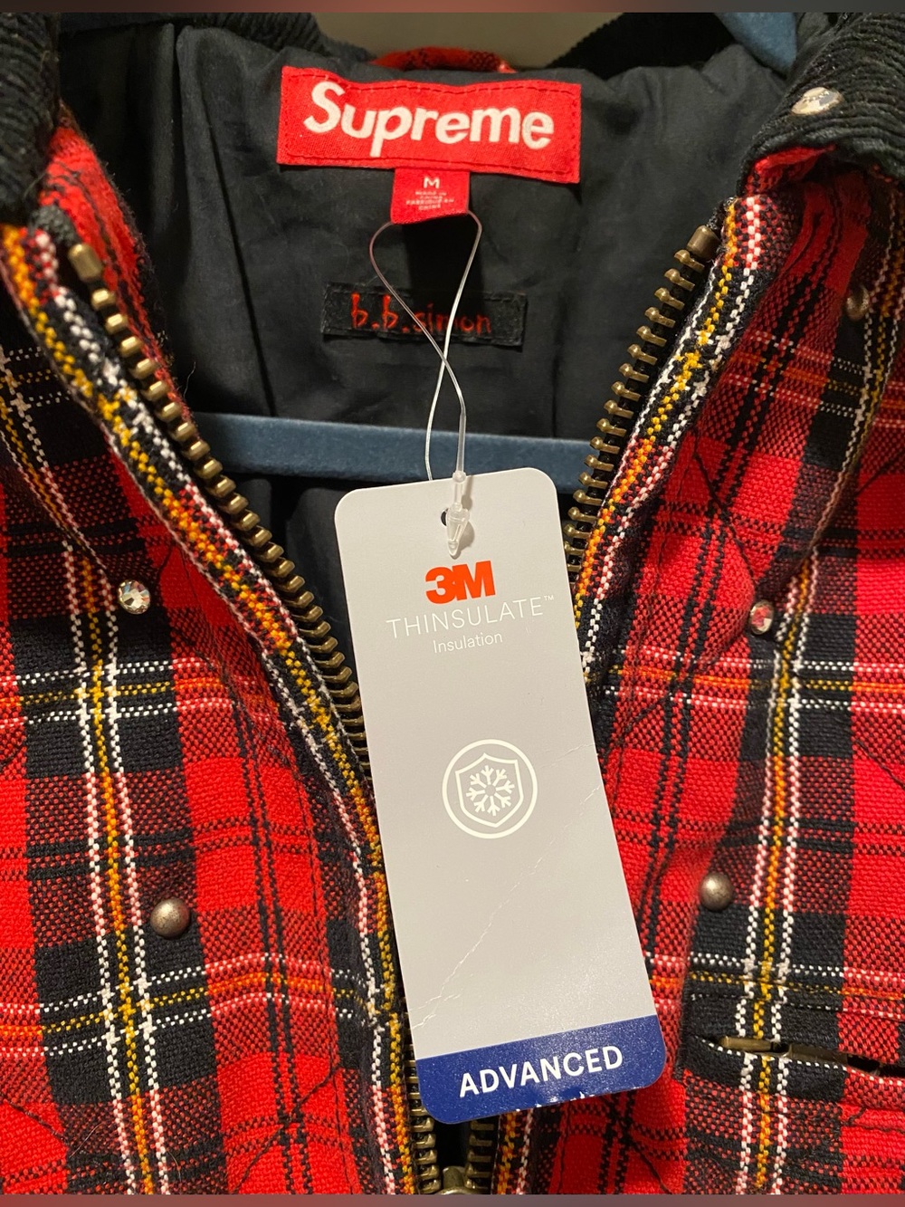 Supreme b. b. Simon Red Black Plaid Studded Quilted Jacket - Picture 2 of 15
